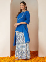 Thumbnail for Janasya Dark Cambric Embellished A-Line Kurta Set