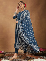 Thumbnail for Janasya Bright Cotton Floral A-Line Kurta Set
