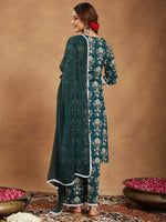 Thumbnail for Janasya Dark Cambric Floral A-Line Kurta Set