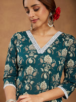 Thumbnail for Janasya Dark Cambric Floral A-Line Kurta Set