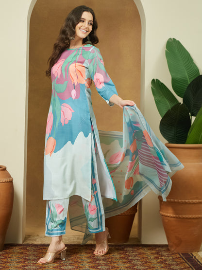 Janasya Multi Straight Cotton Blend Kurta,Bottom & Dupatta - Dista