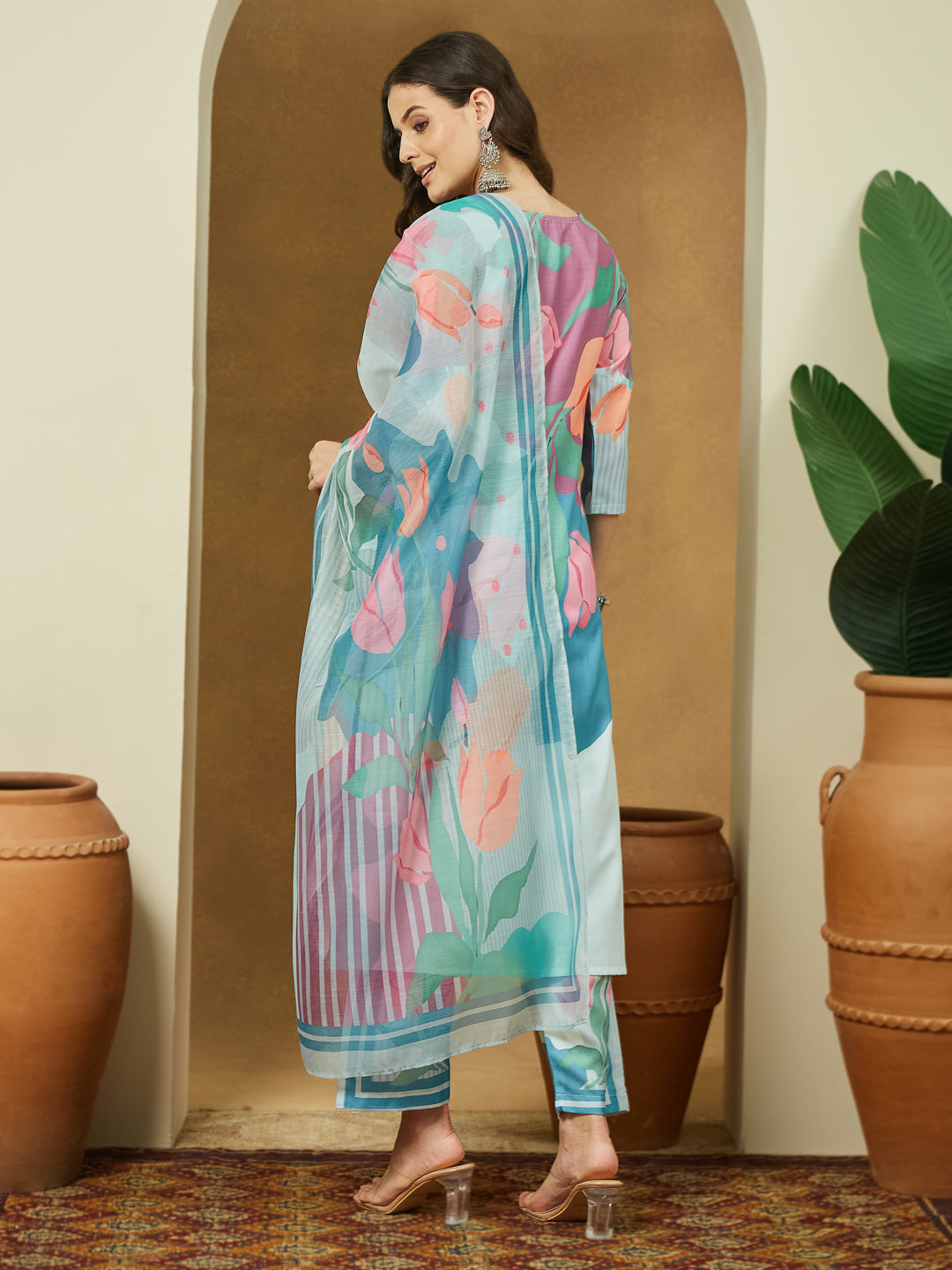 Janasya Multi Straight Cotton Blend Kurta,Bottom & Dupatta - Dista