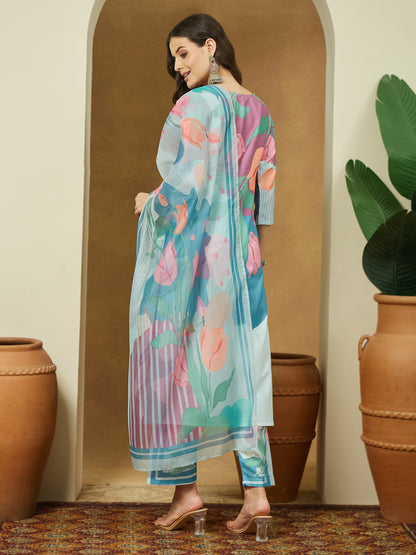 Janasya Multi Straight Cotton Blend Kurta,Bottom & Dupatta - Dista