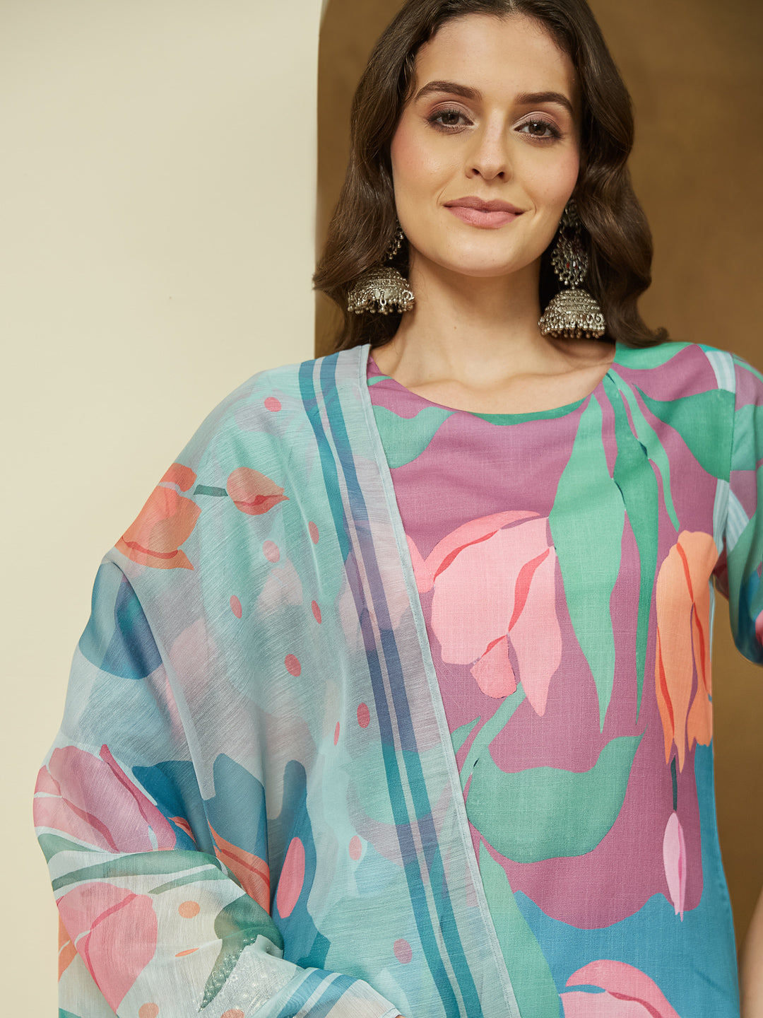Janasya Multi Straight Cotton Blend Kurta,Bottom & Dupatta - Dista