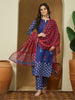Janasya Purple Straight Cotton Blend Kurta,Bottom & Dupatta - Dista