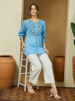 Thumbnail for Janasya Light Cotton Embroidered Straight Tunic
