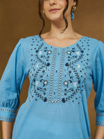 Thumbnail for Janasya Light Cotton Embroidered Straight Tunic