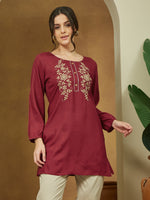 Thumbnail for Janasya Dark Rayon Embroidered Straight Tunic