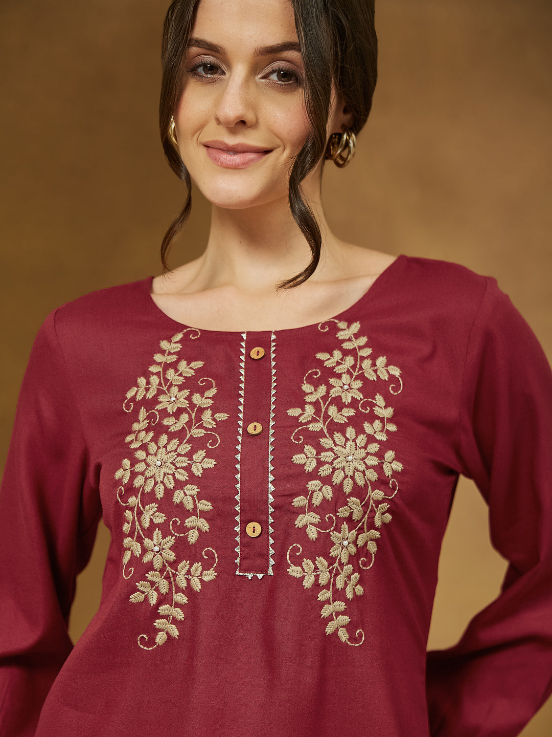 Janasya Dark Rayon Embroidered Straight Tunic - Distacart