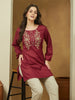 Janasya Dark Rayon Embroidered Straight Tunic - Distacart