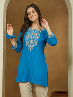 Thumbnail for Janasya Dark Rayon Embroidered Straight Tunic