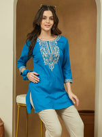 Thumbnail for Janasya Dark Rayon Embroidered Straight Tunic