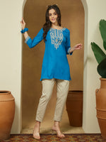 Thumbnail for Janasya Dark Rayon Embroidered Straight Tunic