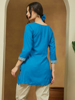 Thumbnail for Janasya Dark Rayon Embroidered Straight Tunic