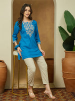Thumbnail for Janasya Dark Rayon Embroidered Straight Tunic