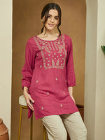 Thumbnail for Janasya Dark Rayon Embroidered Straight Tunic