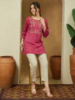 Thumbnail for Janasya Dark Rayon Embroidered Straight Tunic