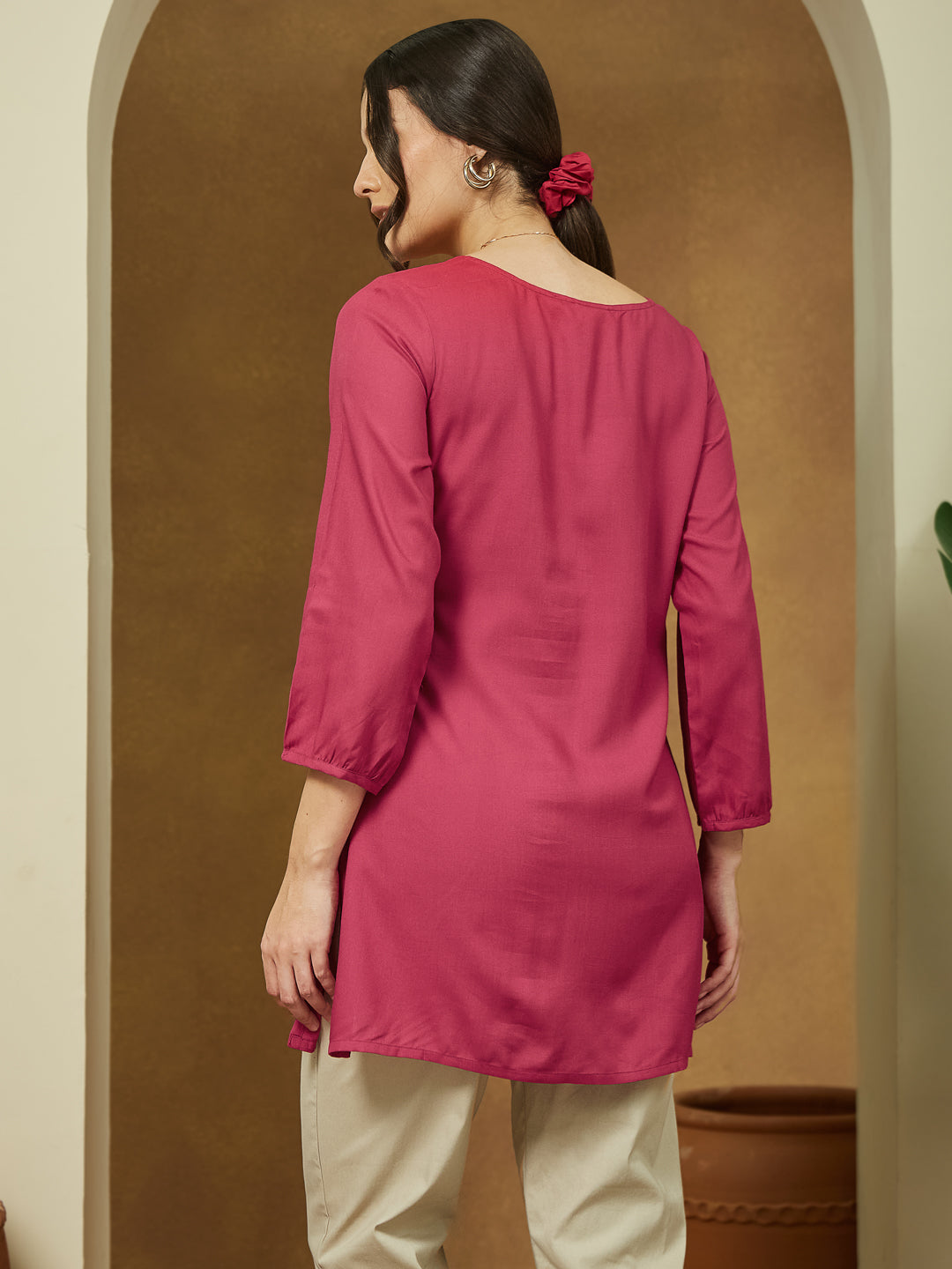 Janasya Dark Rayon Embroidered Straight Tunic