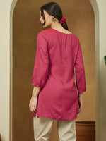 Thumbnail for Janasya Dark Rayon Embroidered Straight Tunic