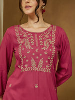 Thumbnail for Janasya Dark Rayon Embroidered Straight Tunic