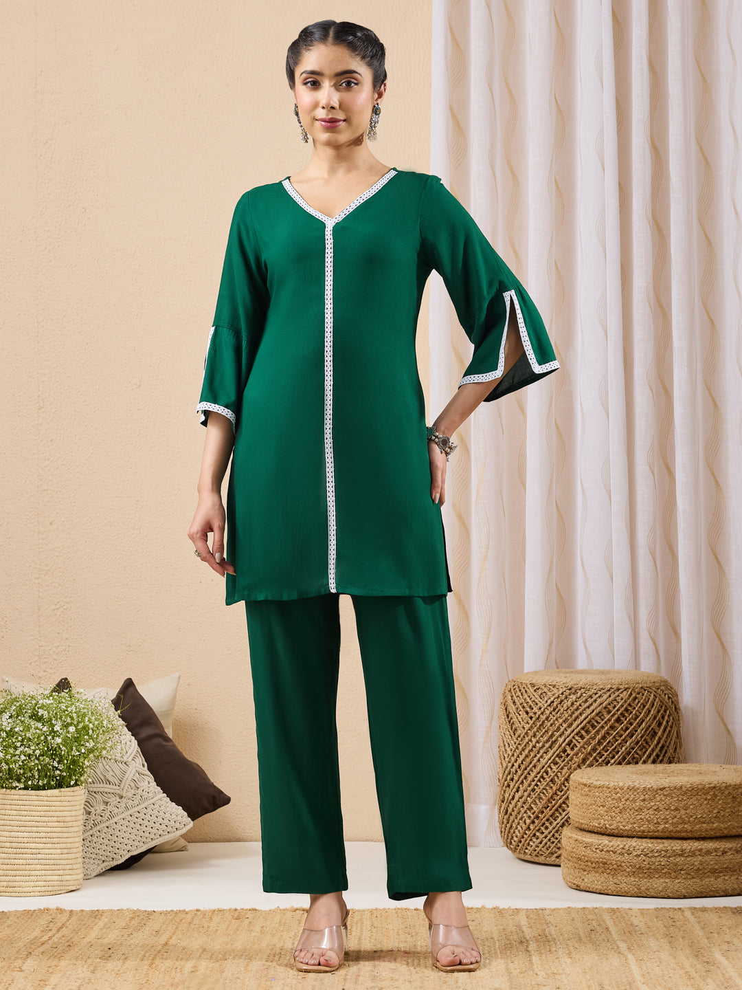 Janasya Green Straight Rayon Co-Ords - Dista