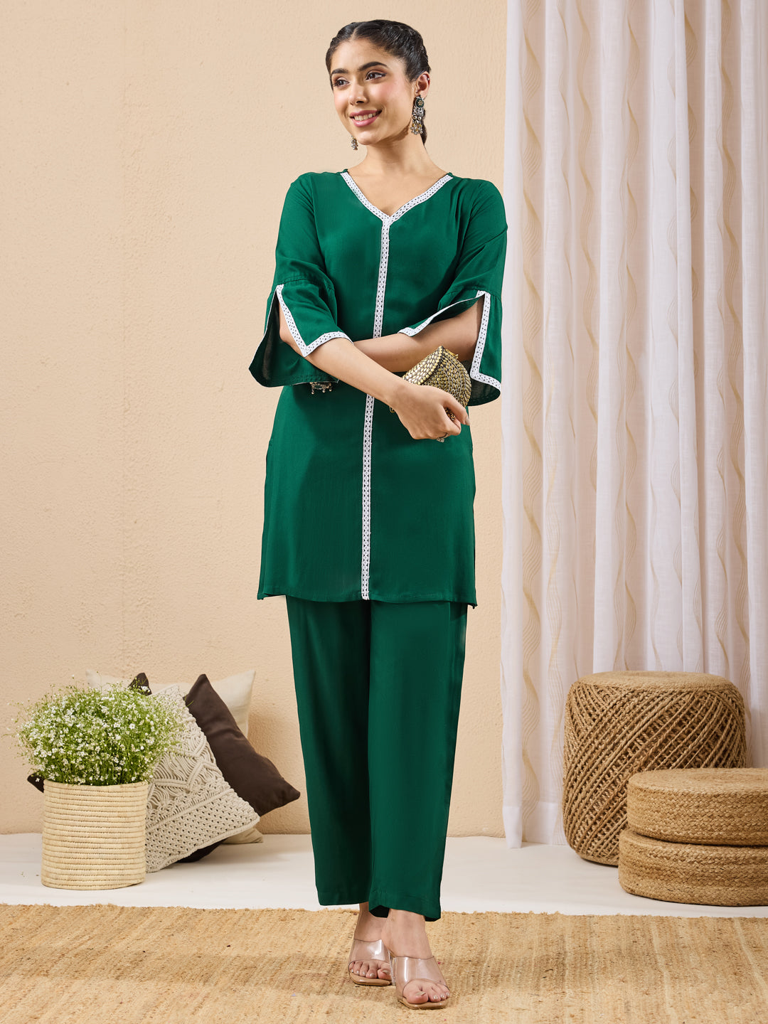 Janasya Green Straight Rayon Co-Ords - Dista