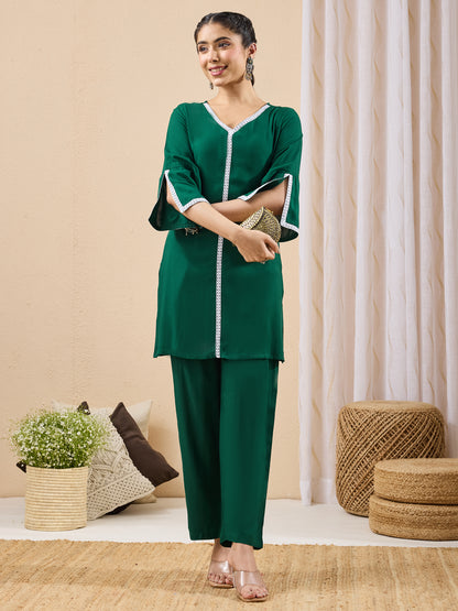 Janasya Green Straight Rayon Co-Ords - Dista