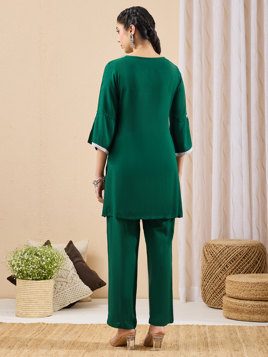 Janasya Green Straight Rayon Co-Ords - Dista