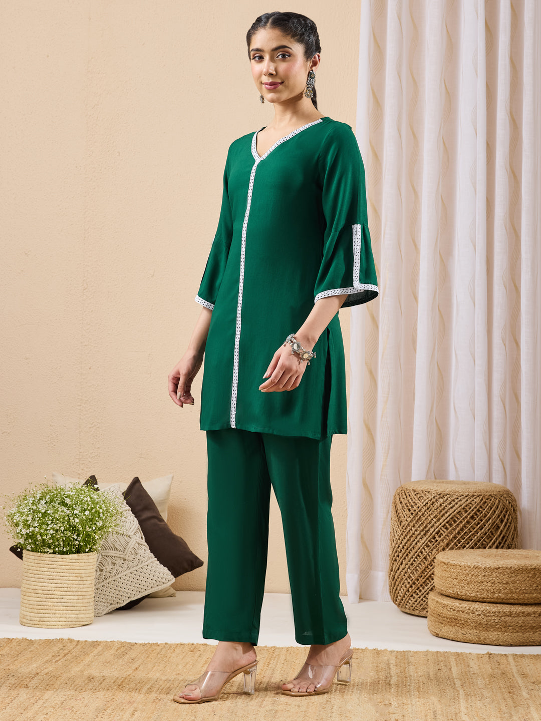 Janasya Green Straight Rayon Co-Ords - Dista