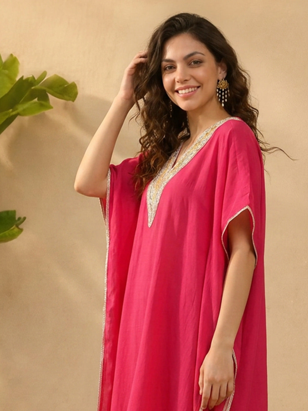 Janasya Pink Kaftan Silk Blend Pant Co-ord Sets - Dista