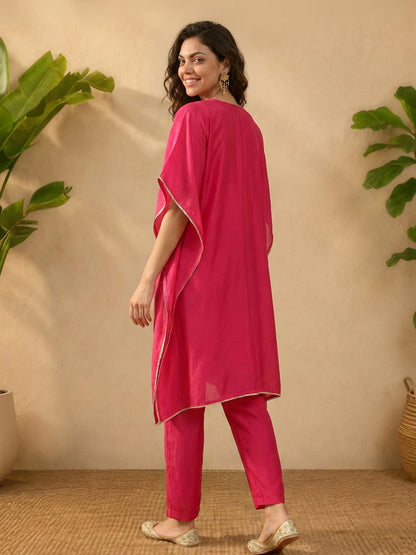 Janasya Pink Kaftan Silk Blend Pant Co-ord Sets - Dista