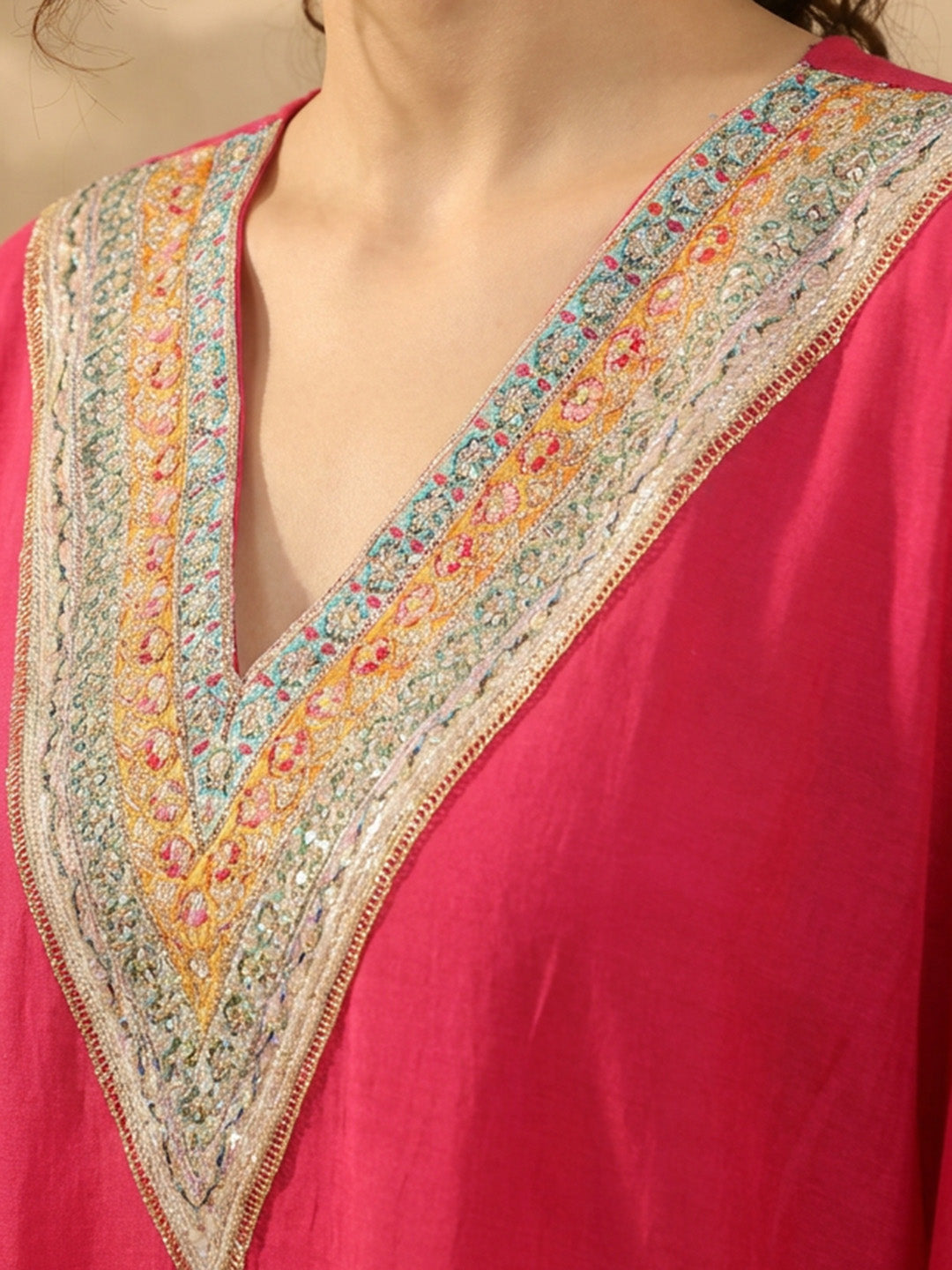 Janasya Pink Kaftan Silk Blend Pant Co-ord Sets - Dista