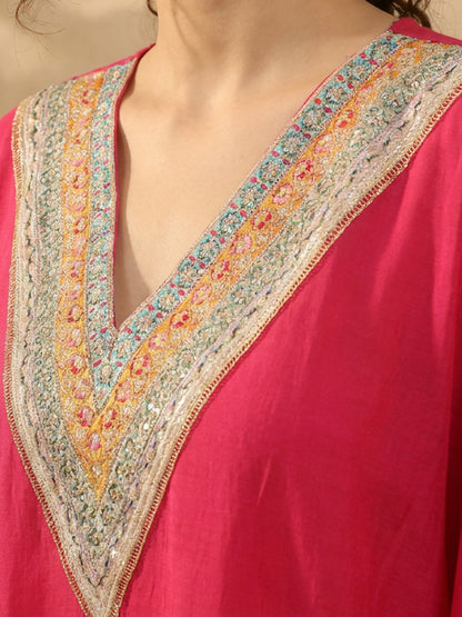 Janasya Pink Kaftan Silk Blend Pant Co-ord Sets - Dista