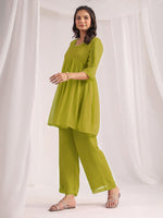 Thumbnail for Janasya Lime A-Line Dobby Chiffon Pant Co-ord Sets - Dista