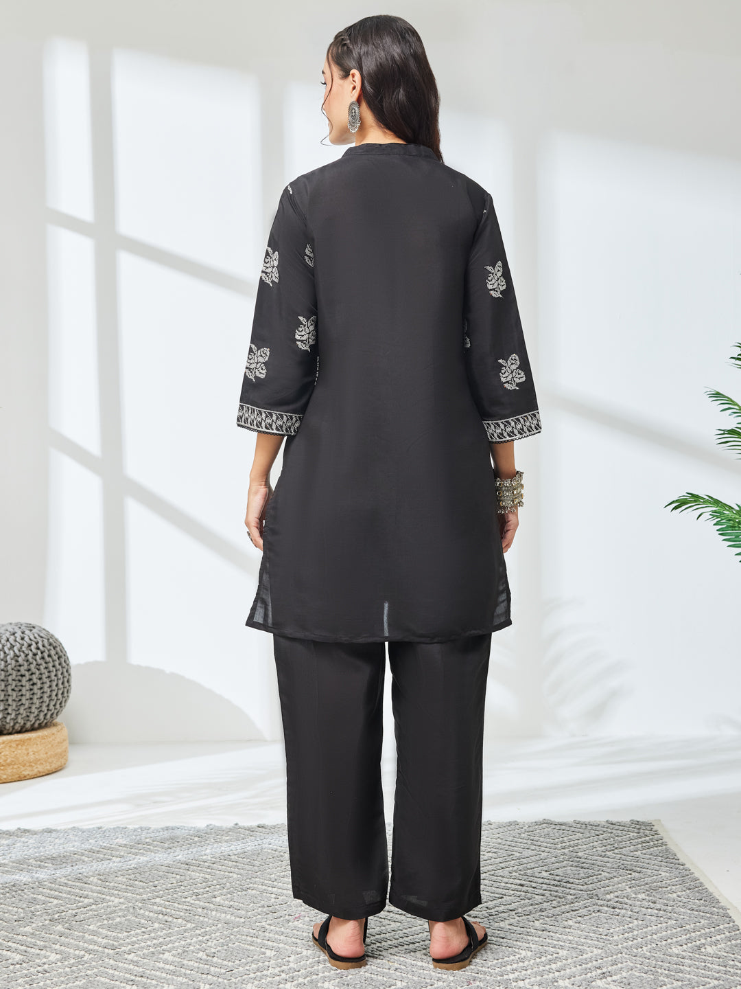 Janasya Black Straight Chanderi Co-Ords - Dista