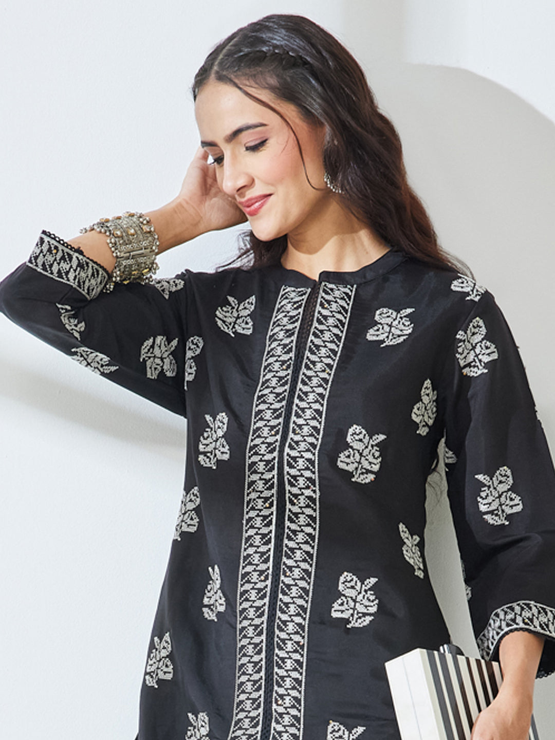 Janasya Black Straight Chanderi Co-Ords - Dista
