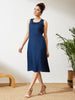Janasya Navy Blue A-Line Rayon Dress - Dista