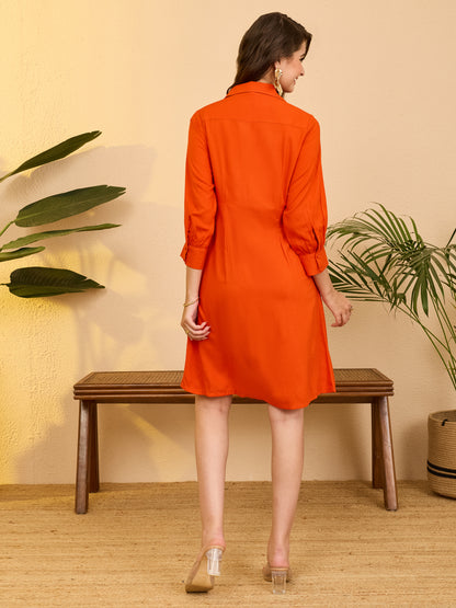 Janasya Orange A-Line Rayon Dress - Dista
