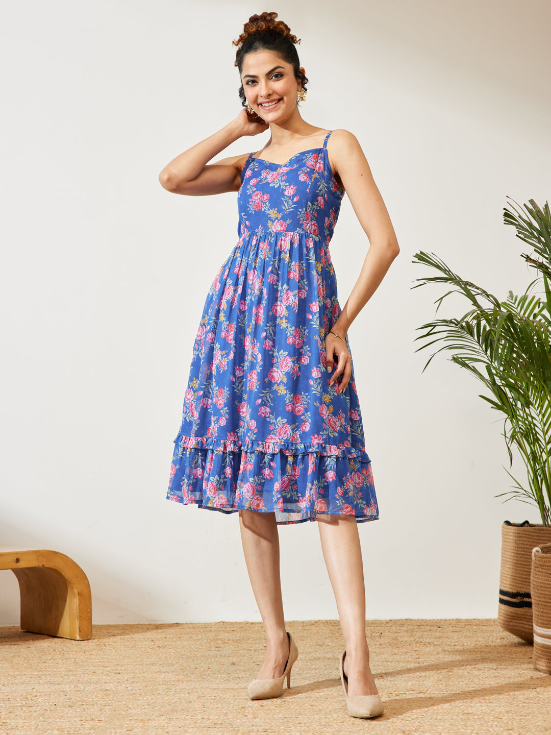 Janasya Blue A-Line Georgette Dress - Dista