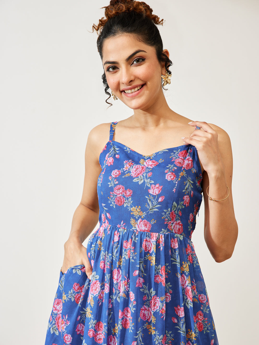 Janasya Blue A-Line Georgette Dress - Dista