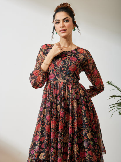 Janasya Black A-Line Georgette Dress - Dista