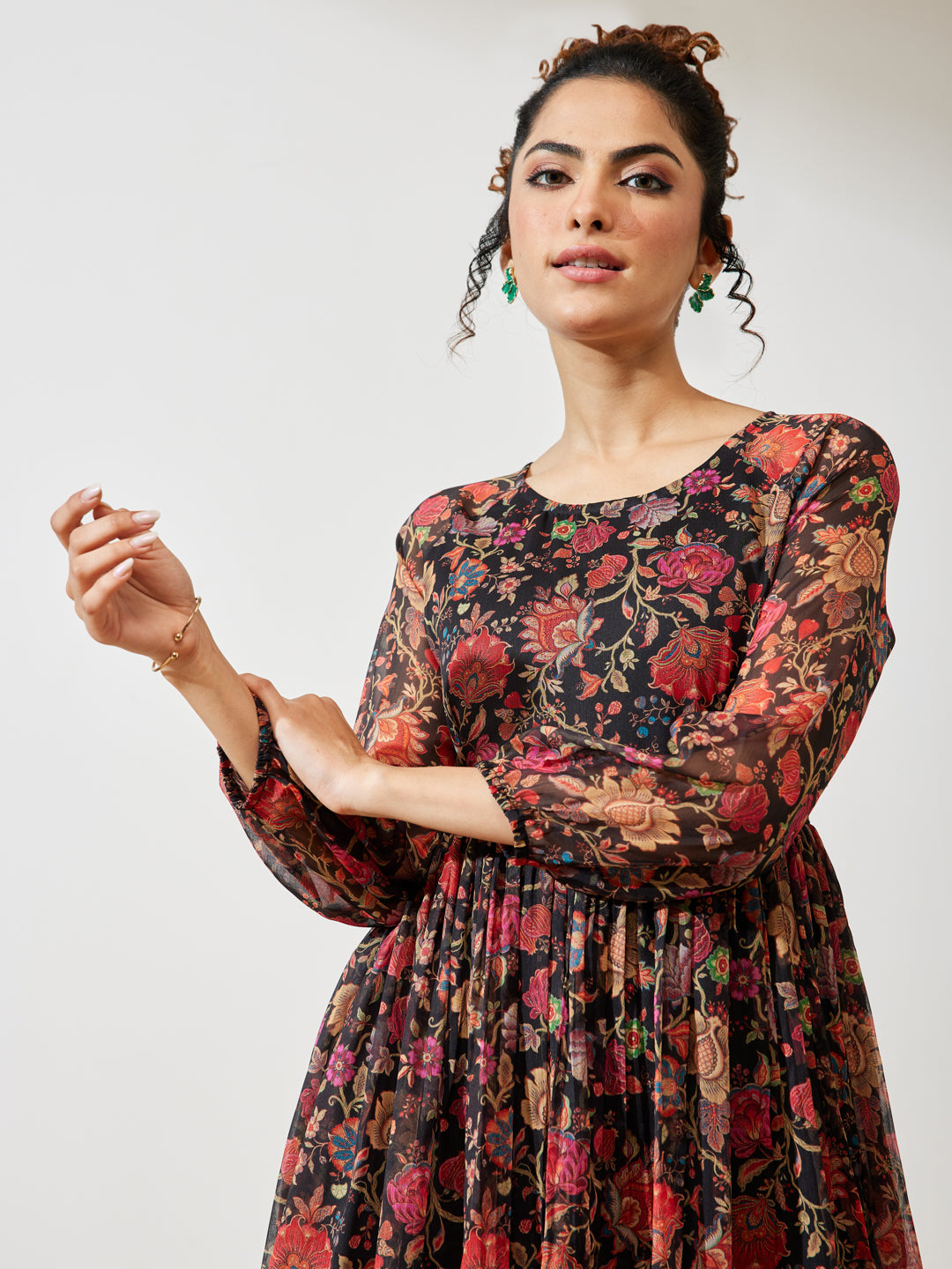 Janasya Black A-Line Georgette Dress - Dista