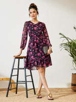 Thumbnail for Janasya Black A-Line Chiffon Dress - Dista