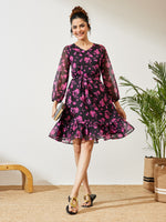 Thumbnail for Janasya Black A-Line Chiffon Dress - Dista