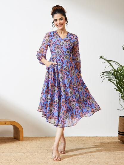 Janasya Lavender A-Line Georgette Dress - Dista