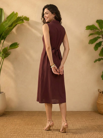 Janasya Brown A-Line Rayon Dress - Dista