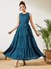 Janasya Teal Tiered Rayon Dress - Dista