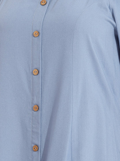 Janasya Ice Blue A-Line Rayon Dress - Dista