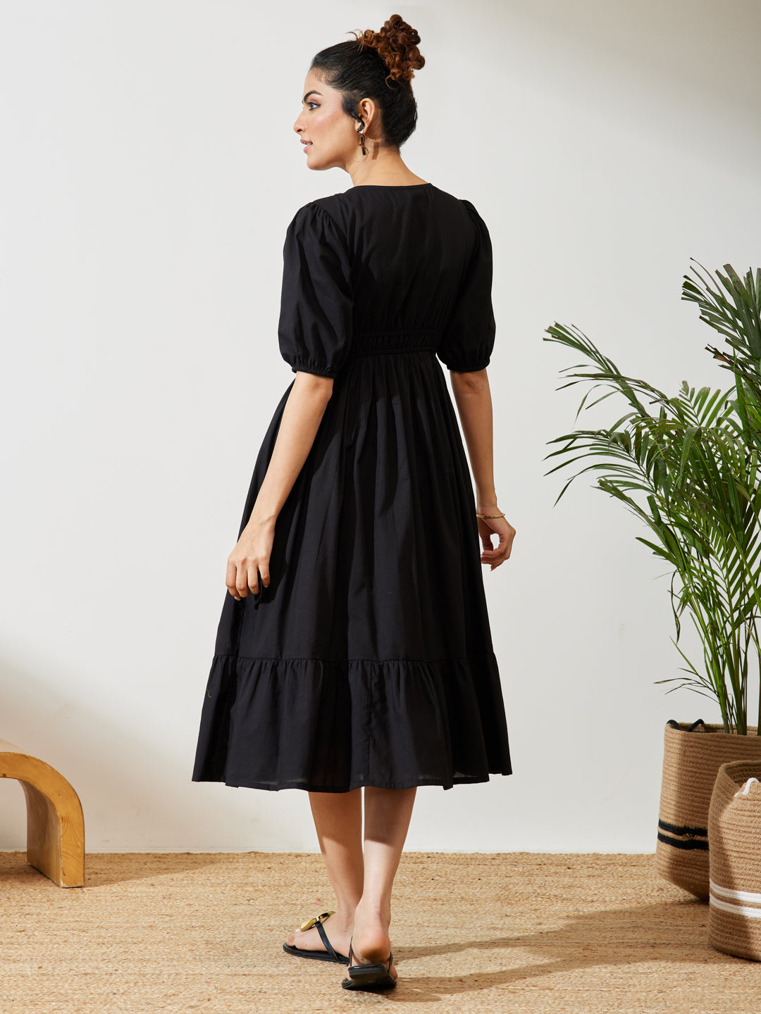 Janasya Black Fit & Flare Cotton Dress| Buy Online at Low Prices