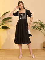 Thumbnail for Janasya Black Gathered Cotton Dress - Dista